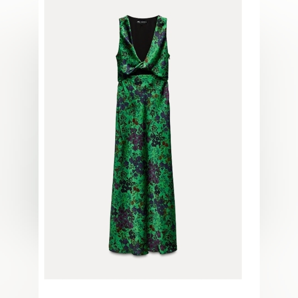 Zara Green and Purple Floral Maxi Dress
